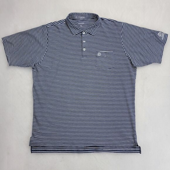 B Draddy Greg Polo 4-Way Stretch Pima Cotton Blend Sz XL Navy White Striped Mens - Picture 2 of 16